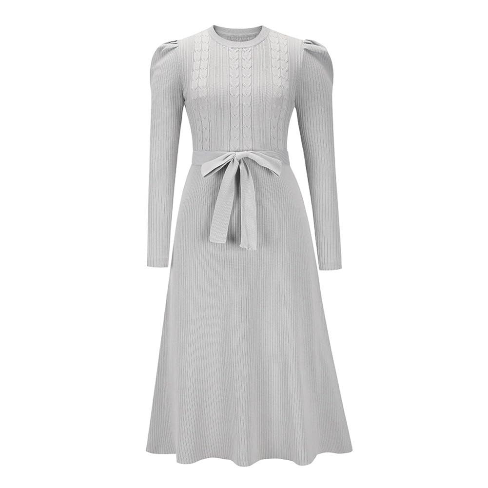 IDOPIP Femmes Automne Hiver Pull Robe Chandail Manches Longues Élégante Tricot Col Rond Midi Robe