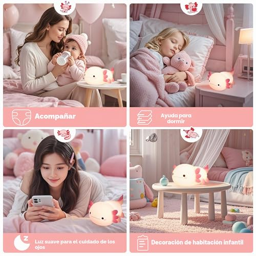 Miniatura 6 de Famiduo Luz Nocturna Infantil Axolotl, Lampara Quitamiedos Infantil Usb Recargables Con Control Táctil Luz Bebe Nocturna 20 Minutos Temporizador,Decoración Para Dormitorio,Regalo Para Bebés Y Niños