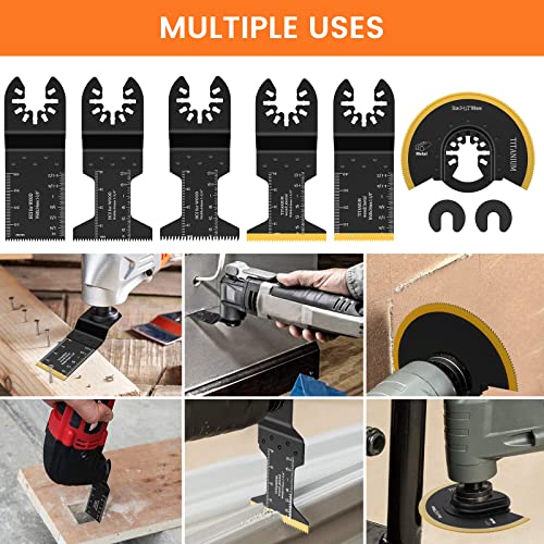 JTWEB 30PCS Oscillating Saw Blades Titanium Oscillating Multitool Blades, Universal Quick Release Multi Tool Blades Kits Wood and Metal Plastics Cutting for Bosch Ryobi Milwaukee Fein - Thumbnail 7