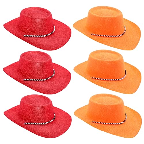 Chapeaux de cowboy pailletés Toyland lot de 6 de taille 34 cm rouge et orange