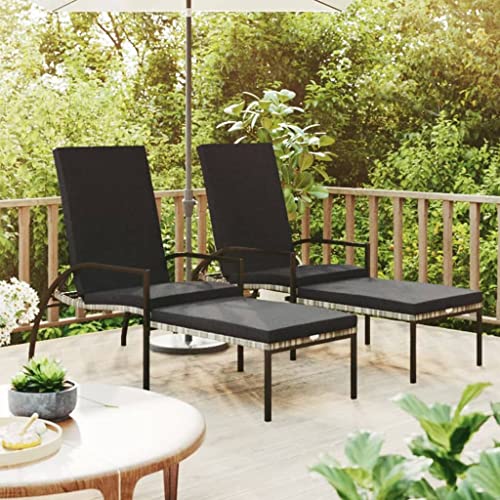 Drainlyn Hamaca de 2 unidades, con reposapiés, ratán de polietileno, ajustable, plegable, resistente a la intemperie, con acolchado para jardín, balcón, terraza, piscina, exterior, camping, relajación