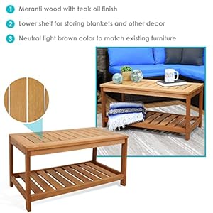 Sunnydaze Meranti Wood Outdoor Patio Coffee Table - Teak Oil Finish - 35-Inch Sunnydaze Meranti Wood Outdoor Patio Coffee Table Teak Oil Finish 35 Inch