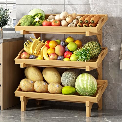 Présentoir commercial pour vente au détail, panier de rangement en bois pour fruits et légumes avec garde-corps, étagère amovible pour snacks de supermarché pour la maison/cuisine/garde-mang