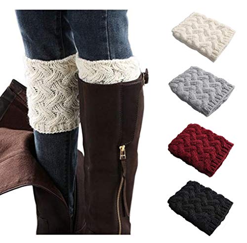 Xugq66 4 Pairs Women Winter Crochet Knitted Short Boot Cuffs Socks Short Leg Warmers (4 Pairs-16)
