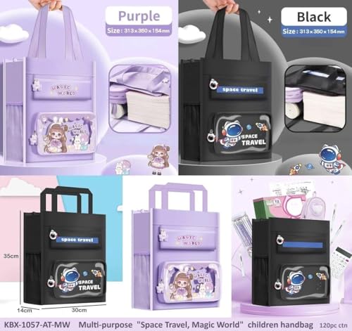 Image of Print Delight Handbag /Tuition Bags for Girls, Test Paper Book Storage Bags Kids Handmade Art Supplies Bag Tutoring Backpack Thick Waterproof Bags for Kids (Purple Magic World Bag)