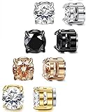 SIISPRI 4 Pairs Stainless Steel Magnetic Stud Earring for Men Women CZ Magnet Non Pierced Clip On Ea