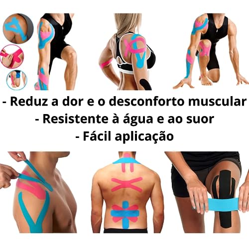Kit 2 Bandagem Elástica Funcional Fita Kinesio Tape - resistente à água, fita cinesiologia para alív