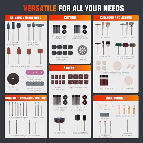 Katerk 420PCS Rotary Tool Accessories Kit Universal Drill Bit Tool Set Fits Dremel Rotary Tool 1/8" Shanks for Easy Cutting, Sanding, Polishing, Carving, Grinding, Sharpening, Drilling, Engraving