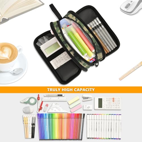 Image of senya Big Capacity Pencil Pen Case, American Flag with Camouflage Grunge Pen Box for School Office College Multi-Purpose Pouch Holder Organizer Cosmetics Bag