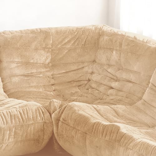 Image of Bean Bag Chair, Memory Foam Bean Bag Chairs for Adults, Fireside Corner Chair Lazy Floor Corner Sofa for Living Room, Bedroom, Dorm, Office(Khaki)
