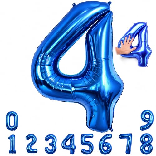 Image of TONIFUL 40 Inch Navy Blue Number 4 Balloons Large Foil 4th Birthday Decor