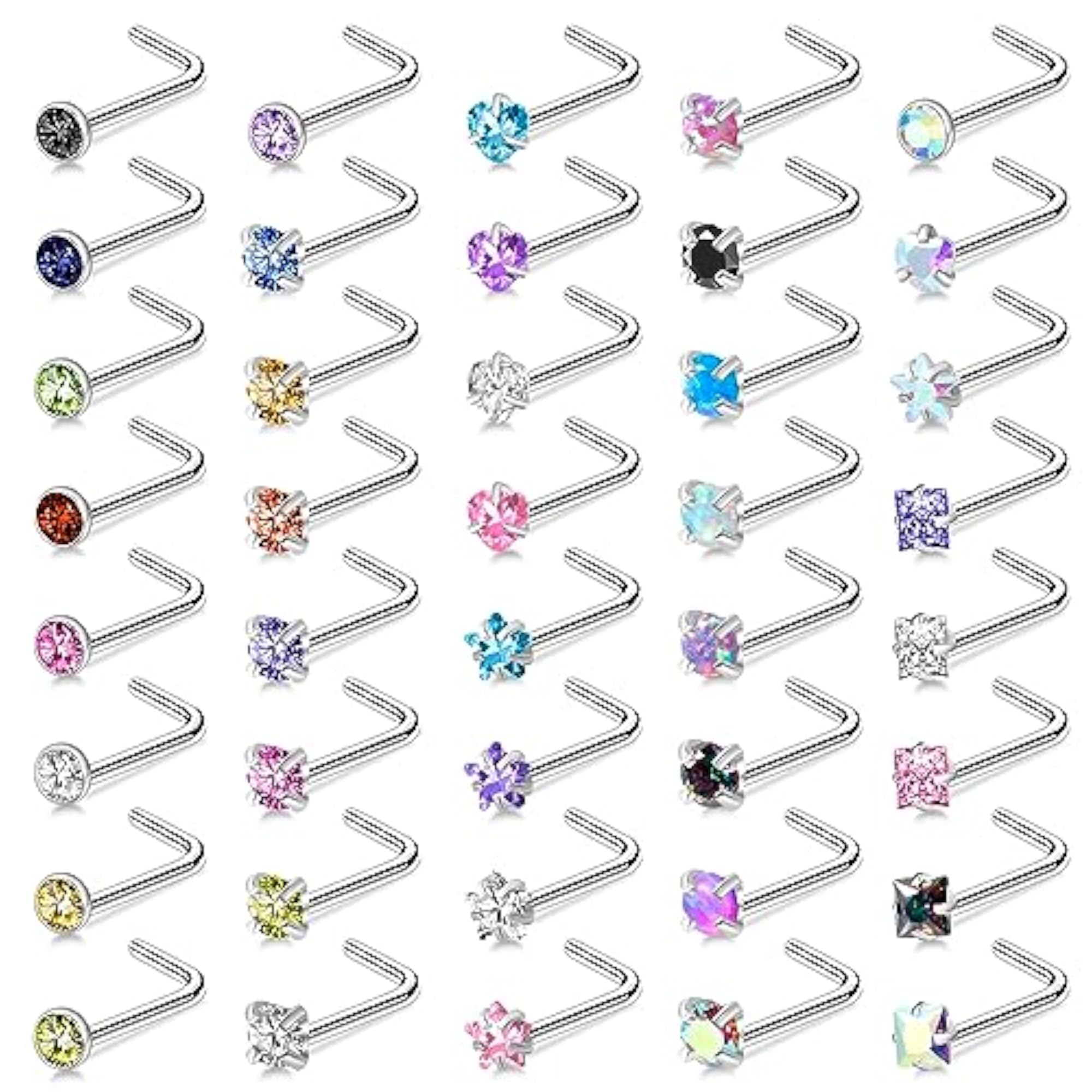 36-44 Pcs Nose Rings Studs for Women, Surgical Stainless Steel