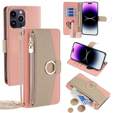 YOUULAR Capa tipo carteira com alça transversal compatível com Oppo A3 Pro, bolsa magnética com zíper, capa flip de couro PU à prova de choque com suporte rosa