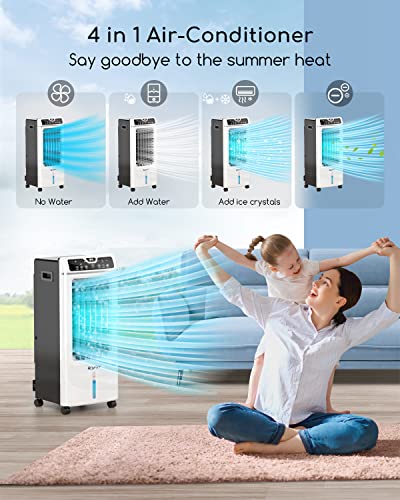 Climatiseur Mobile, 4 en 1 Refroidisseur d'air Portable, Ventilateur, Purificateur, Humidificateur avec 3 Modes, 3 Vitesses, Réservoir d'eau 4.5 L, Télécommande, Minuterie, 600 m³/h, Ventilateur Tour - Image 3