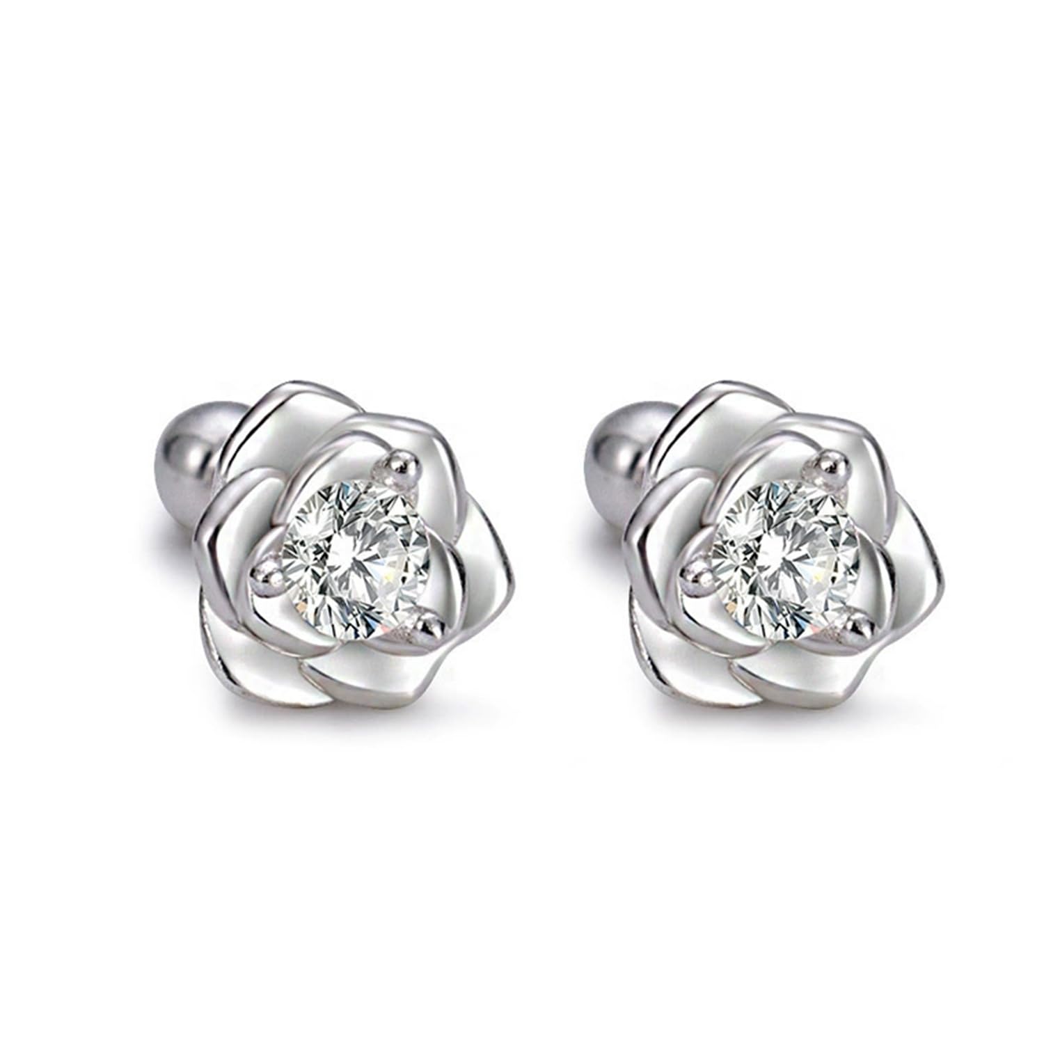 GenericFlower Earrings for Women - Elegant Floral Design, Dainty，Silver Flower Cubic Zirconia Hypoallergenic Helix Cartilage Earring, Perfect for Daily Wear and Special Occasions