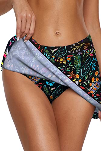 Image of REKITA Women Swim Skirt Solid Color Waistband Skort Bikini Bottom