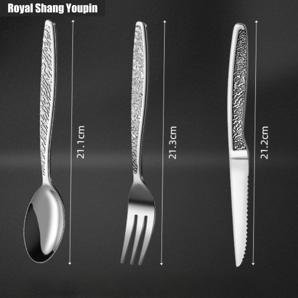 Maniglia in Rilievo Cucina Acciaio Inossidabile Posate Stoviglie Posate Set Coltello Da Bistecca Forchetta Cucchiaio Cucchiaino (12 pezzi per 4)
