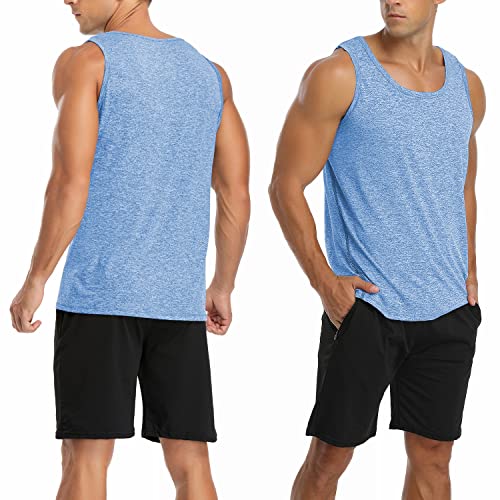 Babioboa Men's Workout Tank Tops 2 Packs Quick Dry Shirts Sleeveless Lightweight Tank Top Gym Bodybuilding Muscle Tee Pink/Sky Blue #TOP2