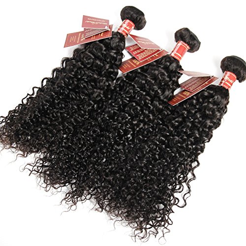 Curly Wave Virgin Hair Brazilian Human Hair Extensions Curly Weave Unprocessed Real Hair 8A Grade 3 Bundles Natural Black (14"16"18")