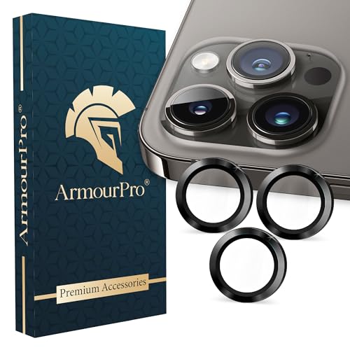 Image of ArmourPro Premium Camera Lens Protector Tempered Glass Compatible For iPhone 14 Pro Max and iPhone 14 Pro Tough HD Individual Aluminum Alloy Rings 9H Camera Cover , Scratch-Resistant,Camera Lens Protection| Black