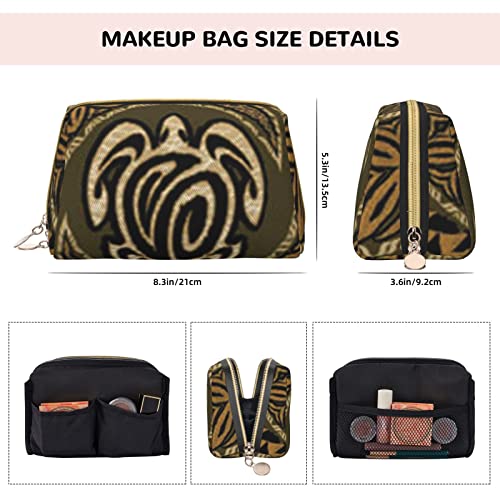 Trousse de maquillage en cuir imprimé tortue hawaïenne blanche