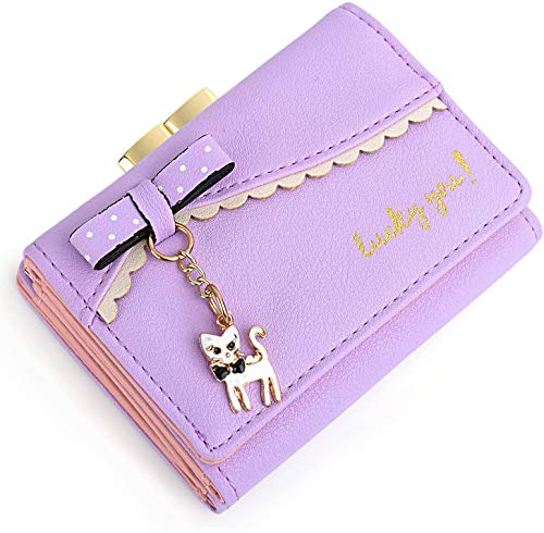 Image of MOCA Cute Womens Wallet Small Clutch Wallet Hand Purse for Womens Women's Girls Ladies Mini Wallet Clutch Purse 3 Folds Buckle Money Package Card Holder Wallet for Women (Purple)