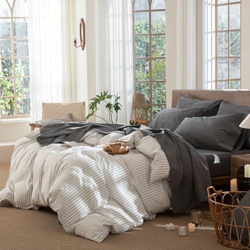 Image of MooMee Sheet Set 100% Washed Cotton Linen-Like Extra Deep Pocket Queen | Relaxed Linen-like Texture. Soft, Breathable & Lightweight Comfort. 15-19 inch Extra Deep Pocket with All-around Elastic