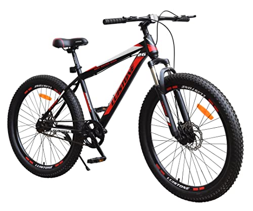 Image of LUISTONE 85% Assembled Semi Fat Tyre Cycle for Men with Dual Disc Brake, Front Suspension 26 T Fat Tyre Cycle (Single Speed, Black, RED)