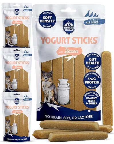 Himalayan Dog Chew Yogurt Sticks Bacon Flavor Dog Treats with Prebiotics Probiotics & Protein Digestive Support Lactose & Gluten Free Natural Dog Treat for All Breeds Made in America 4 pk