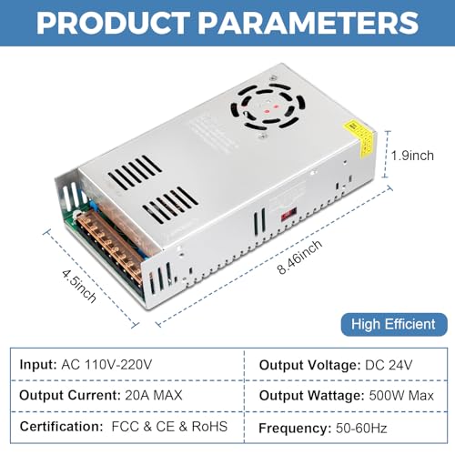 Image of 24V 20A 480W Power Supply AC /DC Adapter Universal Regulated Switching AC 110-220V to DC 24 Volt 20 Amp Converter Transformer LED Driver for LED Strip Light CCTV Camera