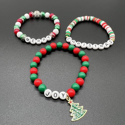 Bulkitem 3Pcs Christmas Gifts Bracele For Girls, Stackable Rainbow Beaded Stretch Christmas Jewelry Bracelets Set For Women Girls Gift Party thumb #5