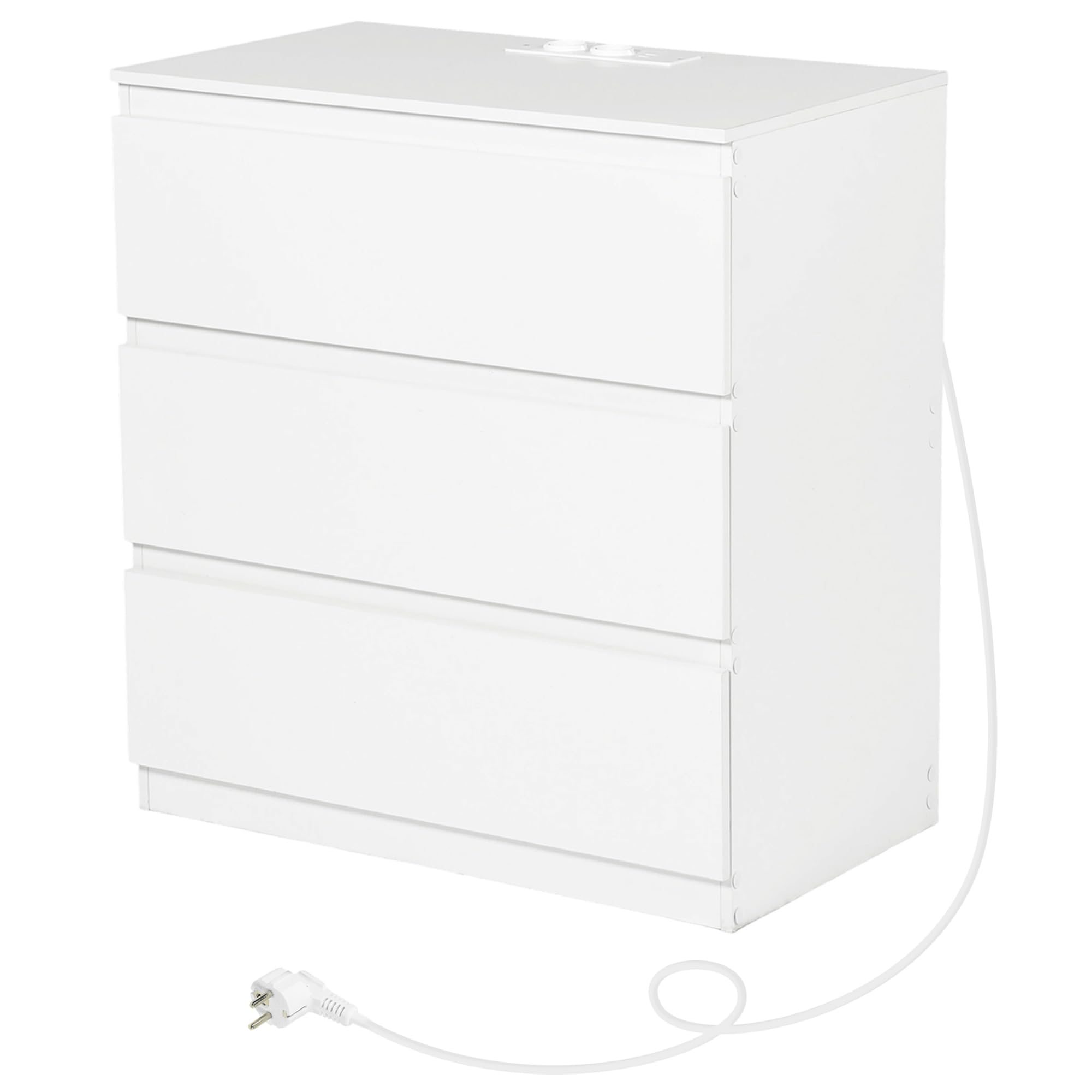 Komodenschrank für Schlafzimmer 70 cm Breit Kommode Weiß mit Steckdose&3 Schubladen, Nachtkasten Schubladenkommode Kommode&Sideboard Komoda Weiss für Büro Wohnzimmer Schlafzimmer Flur(70x40x75CM) Küche, Haushalt & Wohnen