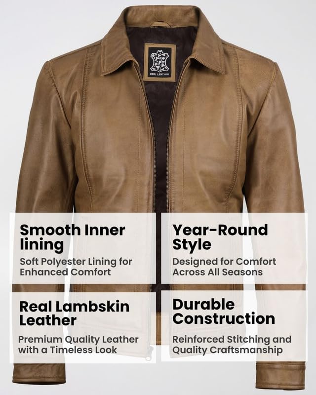 Image of Blingsoul Vintage Distressed Leather Jacket for Men - Shirt Collar Genuine Lambskin Mens Leather Jacket