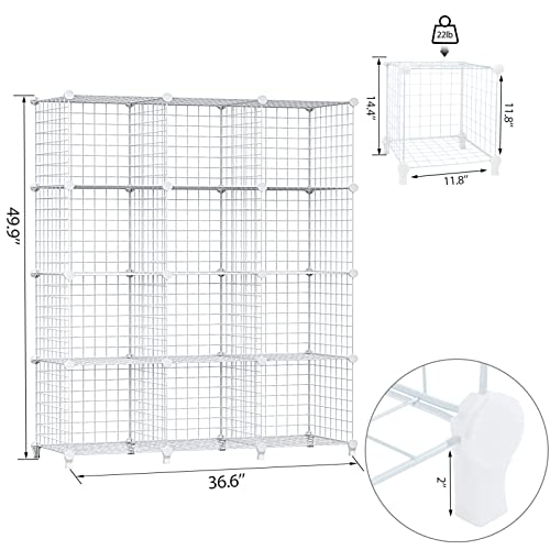 Wolizom Wire Cube Storage Organizer, 12 Cube Metal Storage Bookshelf，Wire C Grids Stackable Modular Closet Storage Organizer，Diy Closet Cabinet, Grid Storage Shelf For Bedroom Office Living Room White #TOP2
