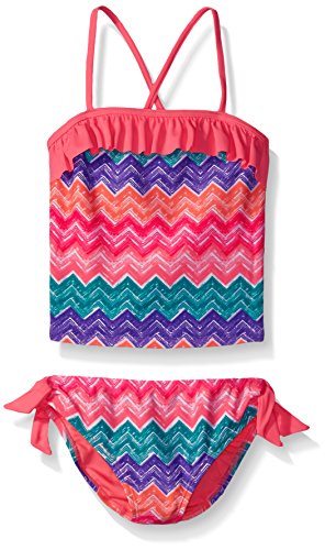 Angel Beach Girls' Scribble Chevron Print With Ruffle X Back Tankini Set