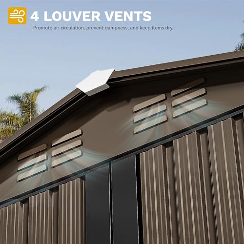 Image of DWVO 6x4ft Outdoor Storage Shed, Lockable Metal Tool Storage Sheds, Waterproof Garden Sheds with Vents for Backyard, Patio, Garage, Lawn, Brown