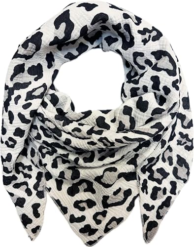 XL DreieckStrickschal Leopard Frühling Schal 100% Baumwolle Made in Italy Fashion Tuch Dreieckschal Stola Herbst Frühling Tuch Leo (Grau)