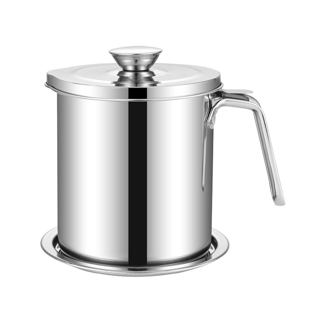 Filtro dell'olio in acciaio inox con colino per cucina, contenitore per grasso per pancetta con coperchio antipolvere, adatto per conservare olio per friggere e grassi da cucina (dimensioni: 1,7 L)