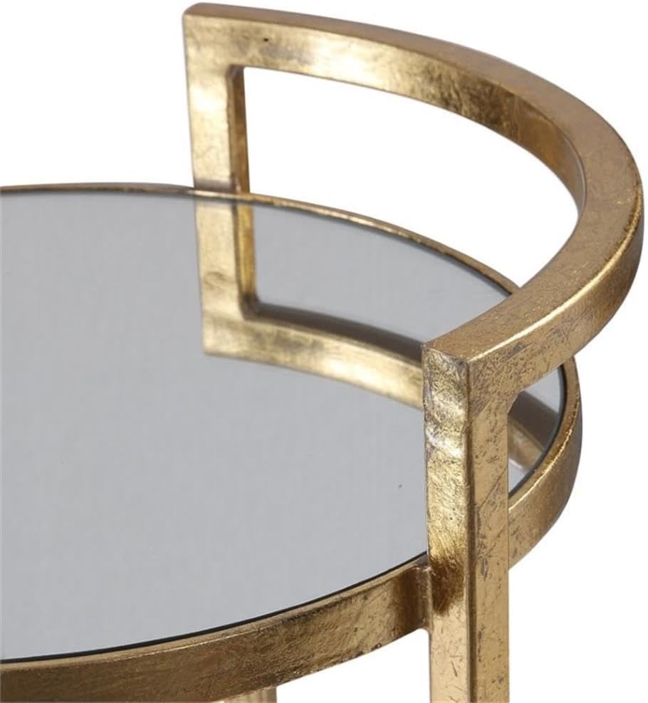 BOWERY HILL Contemporary Accent Table, 26" H x 14" W, Gold Leaf Finish, Hand-Forged Iron with Mirrored Glass Top, Unique High-Style Design, Modern Small Space Decor for Living Room or Bedroom Use