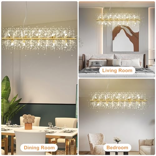 Depuley 47.2 Modern Gold Crystal 15-Light Dandelion Chandelier for Dining Room (G9 Bulbs Included)
