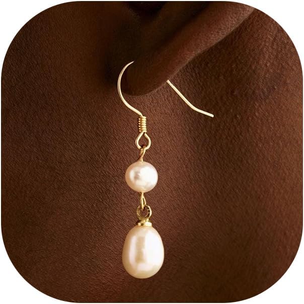 Pearl Earrings for Women 14K Gold Freshwater Pearl Hoop Earring Dangle Drop Wedding Earrings Bridal Bridesmaid Jewelry Gifts for Women - Image 6