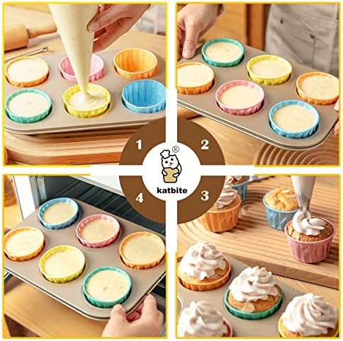 katbite Papierowe foremki do muffinek, 150 sztuk, na wesele, urodziny, imprezę, jednorazowe kubki do pieczenia w kolorze różowym