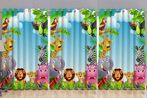 Image of 3D Cartoon Animals Kids Room Window Curtain for Door 7 feet Long Pack of 3 pcs