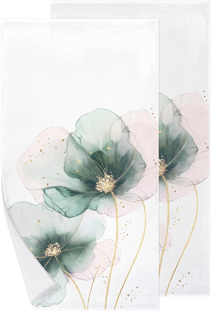 Poppy Flowers Hand Towels Set of 2 Soft Bathroom Decorative Towel Absorbent Microfiber Towel for Farmhouse Spa Gym Kitchen 28 X 14 in