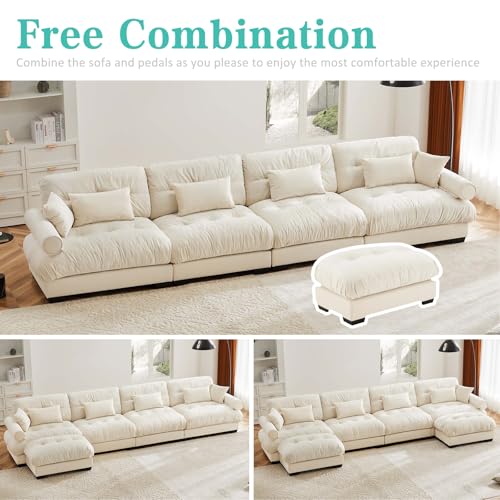 Image of SoarFlash Sectional Sofa Couch, U Shaped Modern Modular Sofa with Solid Wood Legs, Couches Sofas for Living Room Apartment, Comfortable Couches, Beige