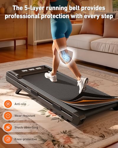 Image of DeerRun Walking Pad Treadmill with Incline, 12% Auto Incline Under Desk Treadmill, 3.0 HP, 300 lb Capacity, Portable Treadmill for Home Office, Remote & App Control