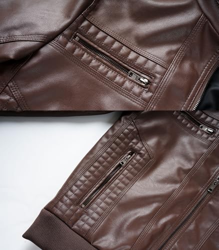 Image of INVACHI Men's Faux Leather Motorcycle Bomber Jacket with Removable Hood