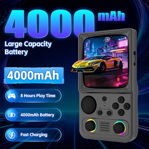 Image of R36TMAX Retro Handhled Game Console, 4.0 Inch Retro Gaming Console with 4000mAh Battery, 128GB TF Card with Video Games, Portable Retro Game Console Supports WiFi Networked Fighting, Gray