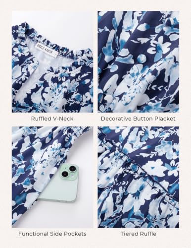 Image of GRACE KARIN Women's Floral Maxi Dress 2026 Fall Long Sleeve V Neck Empire Waist A Line Flowy Dress with Pocket