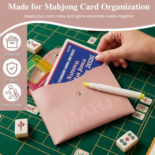 Funda Porta Cartas Mahjong de Cuero PU Rosa miniatura 4